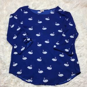 Pixley stitch fix blue swan print blouse